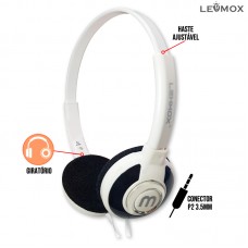 Fone de Ouvido Headphone P2 Estéreo Giratório Ajustável Drivers 30mm LEF-1028 Lehmox - Branco